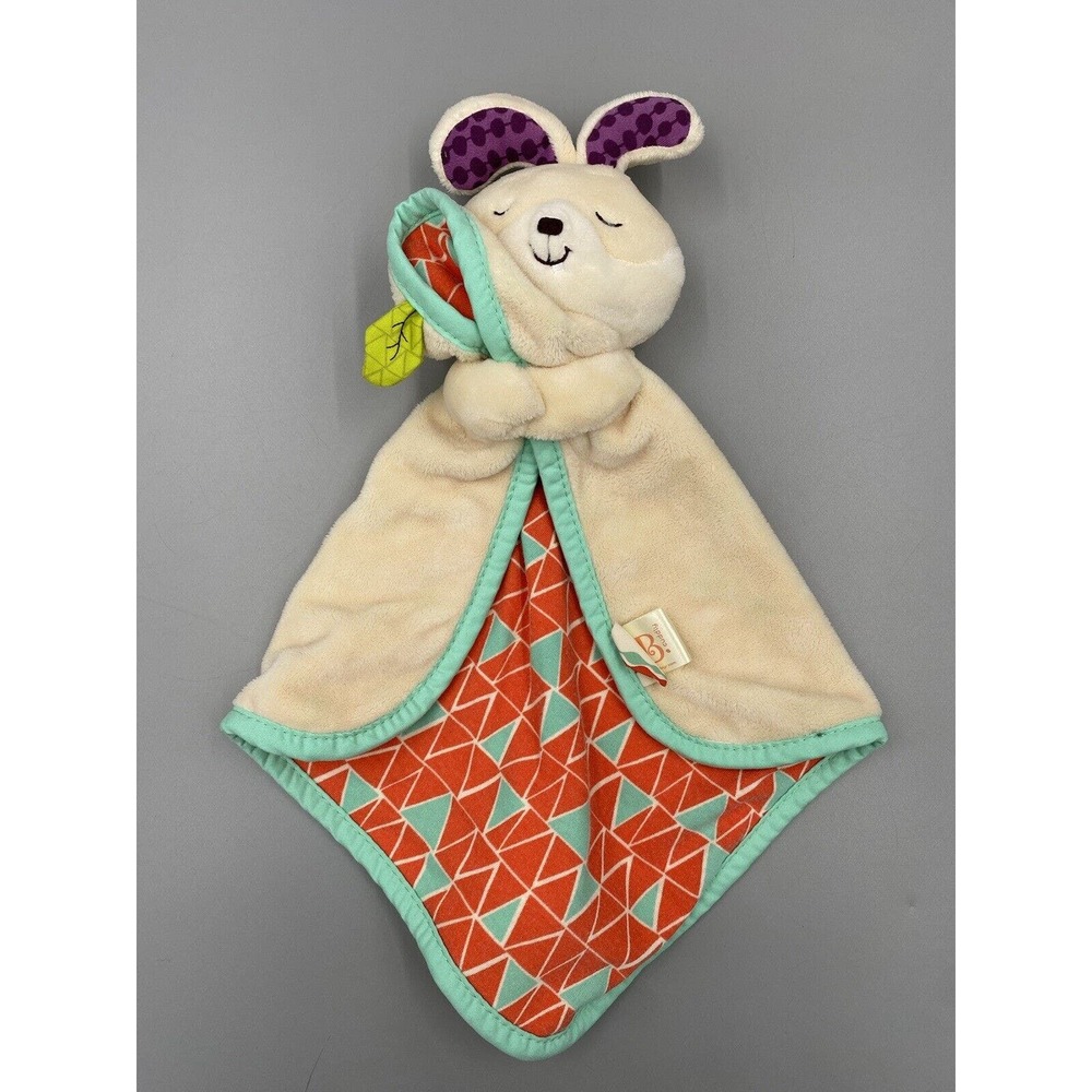 B Cuddly Bunny Rabbit‎ Plush Lovey Baby Security Blanket Orange Aqua Triangles